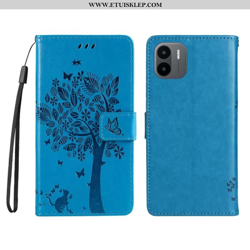 Etui Folio do Xiaomi Redmi A1 z Łańcuch Drzewo I Pasiasty Kot